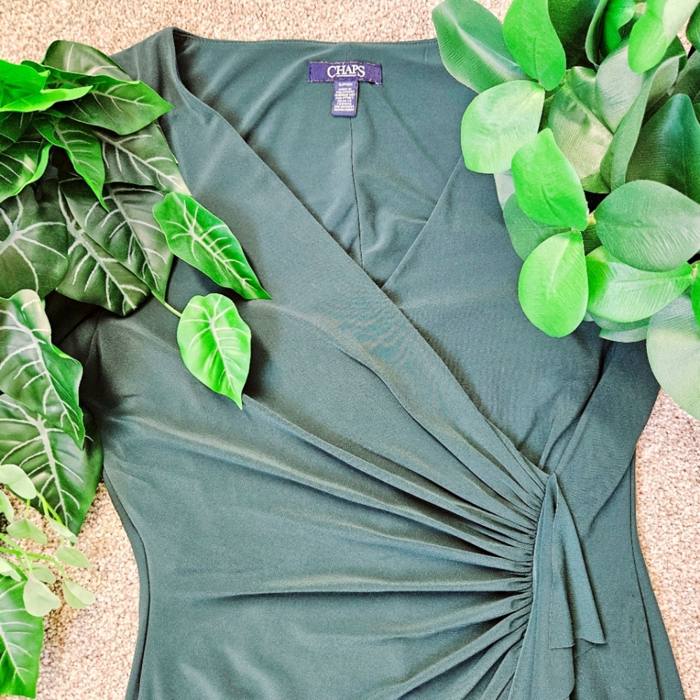 Chaps Waterfall Green Jersey Stretchy Dress 3/4 Sleeves Small